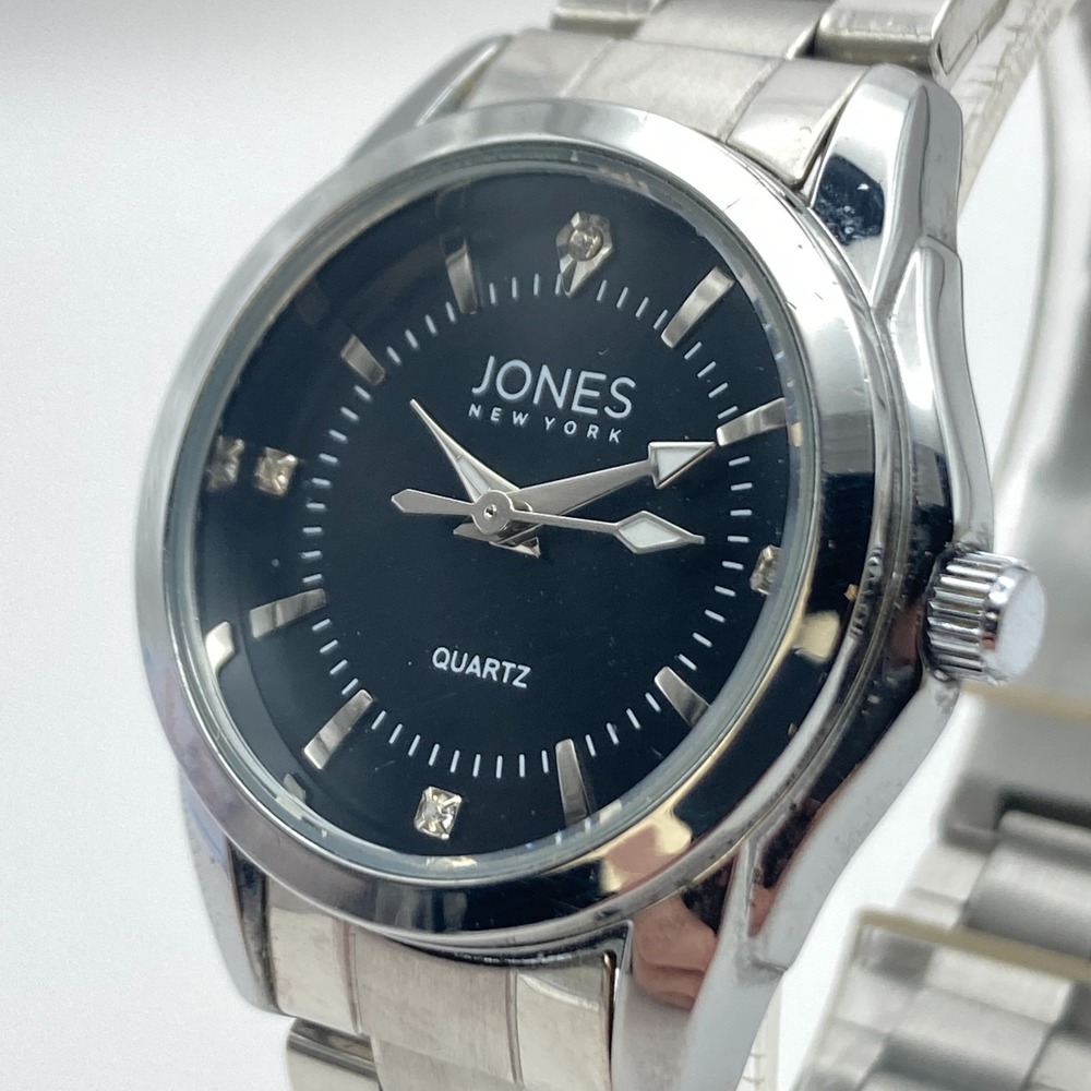 Jones New York Women's Watch 30mm Silver Tone Black Dial WR 30M New Battery 7.5"